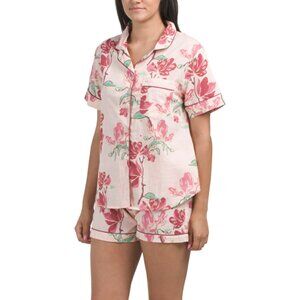 SAATVIK Pink 2pc Cotton Floral Pajama Topa Nd Shorts Set